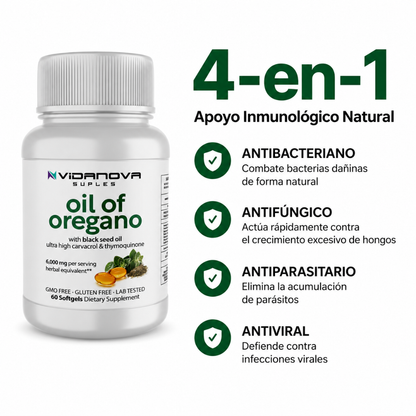 ACEITE DE OREGANO con SEMILLA NEGRA para mejor absorción.