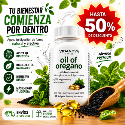 ACEITE DE OREGANO con SEMILLA NEGRA para mejor absorción.
